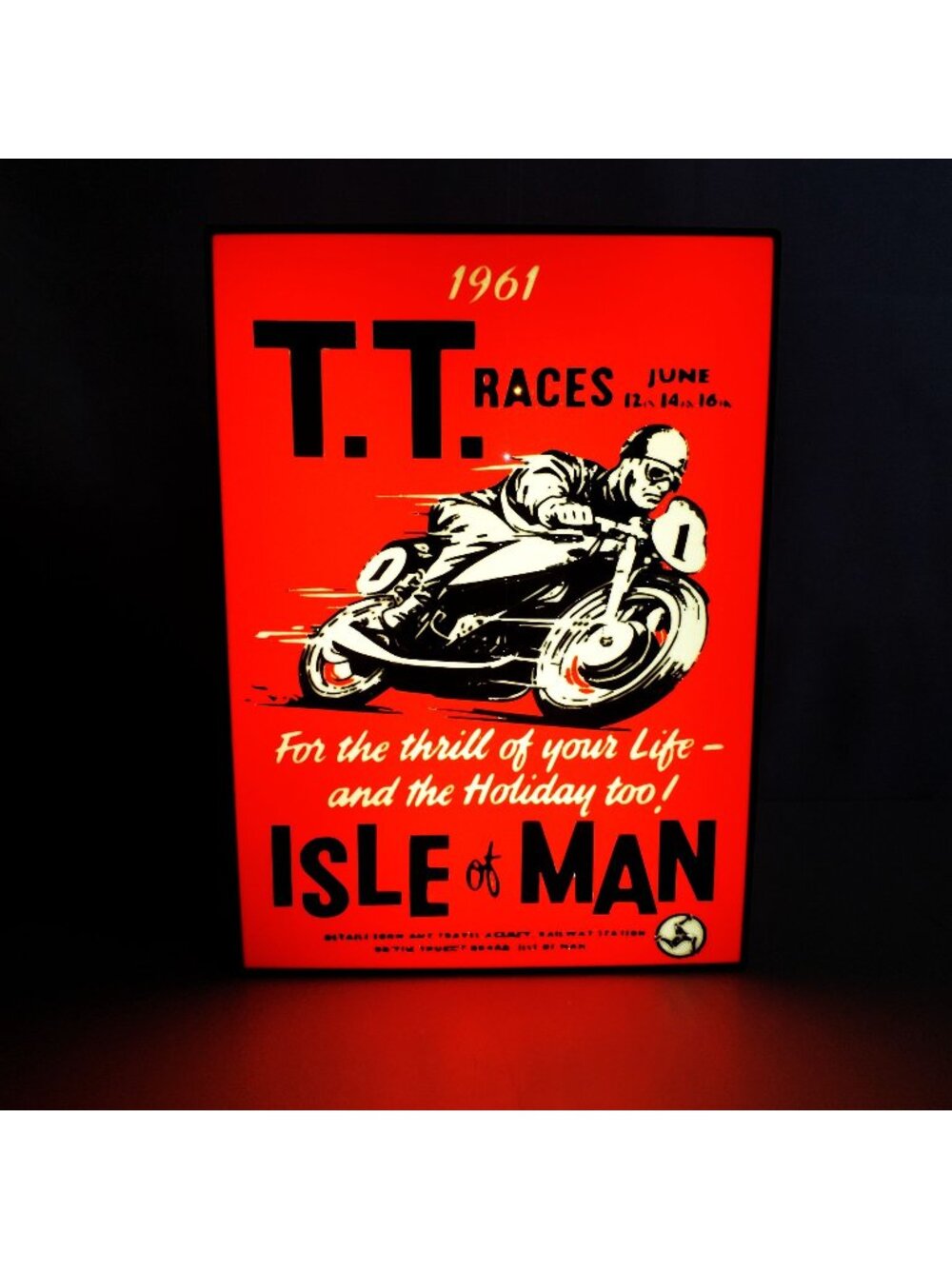 Isle of Man TT Races 1961 Light Box Sign – Retro Motorcycle Racing Decor – 7"x9.